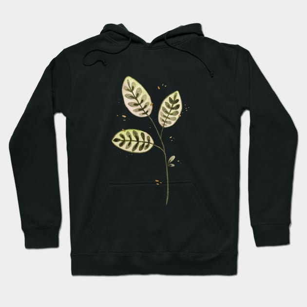 Green Watercolor Leaves Hoodie by Ellen Wilberg